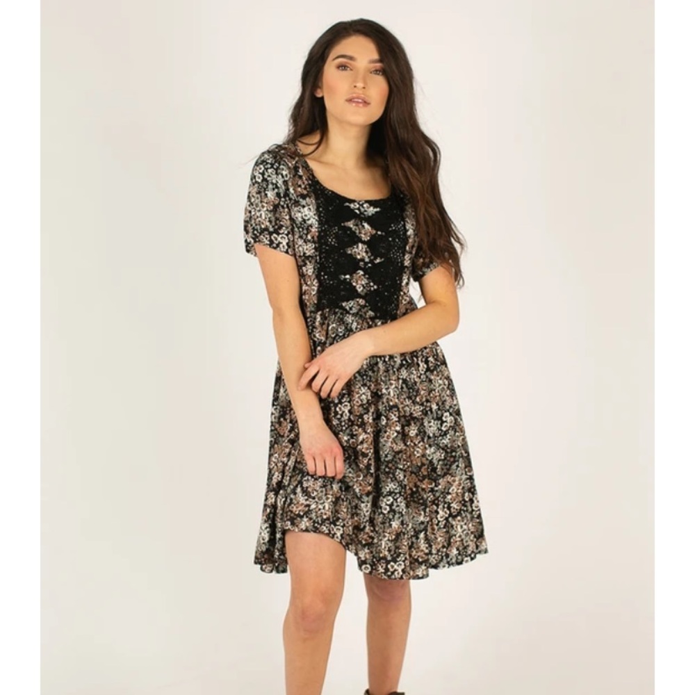 MIA JOY ALLY DRESS IN BLACK CAMO FLORAL JOYFOLIE